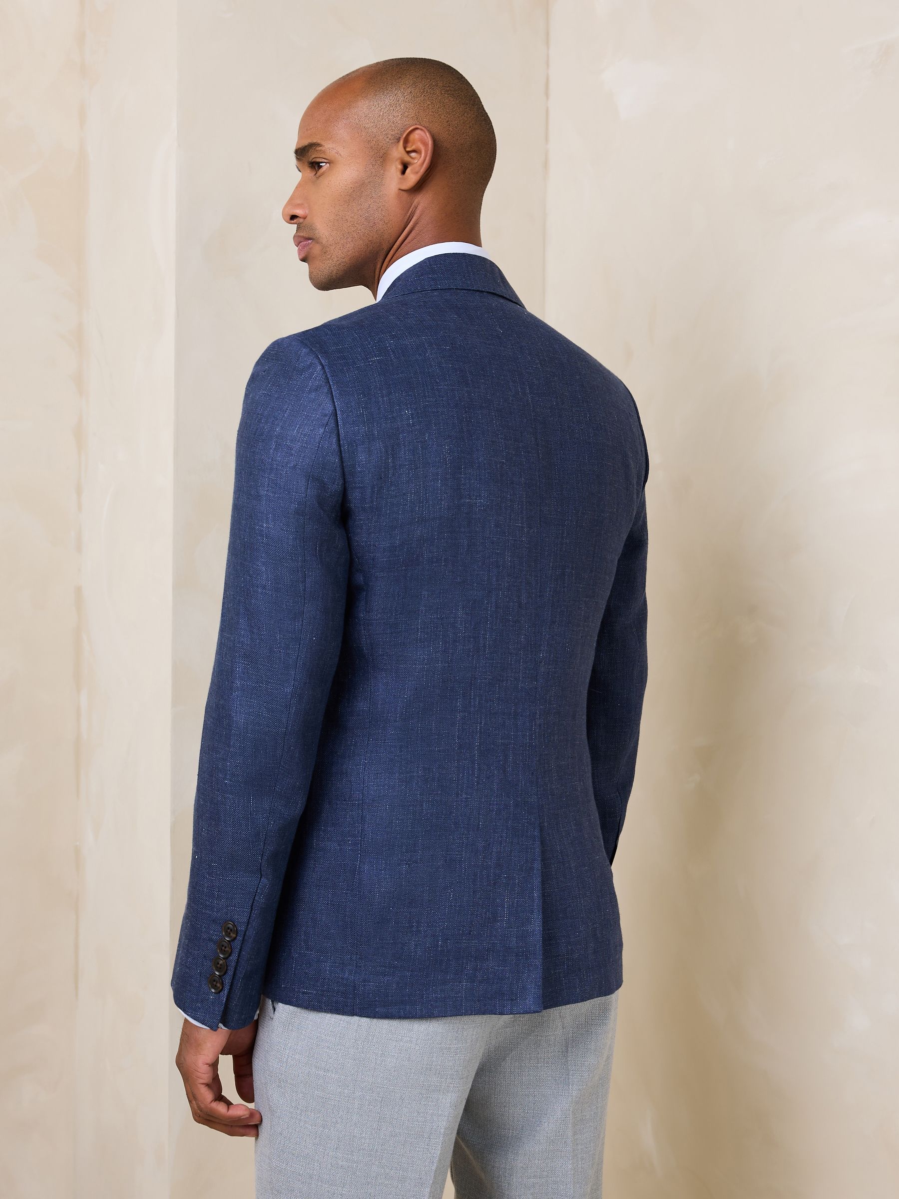Buy Navy Blue Slim Fit N. Premium 100% Linen Blazer with Kew