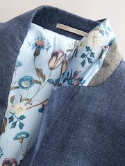 Navy Blue Slim Fit N. Premium 100% Linen Blazer with Kew Gardens Lining - Image 8 of 11