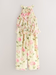 ლიმონის ყვითელი - Baker by Ted Baker Mesh Waterfall Halter Wide Leg Jumpsuit - სურათი 2 9-დან