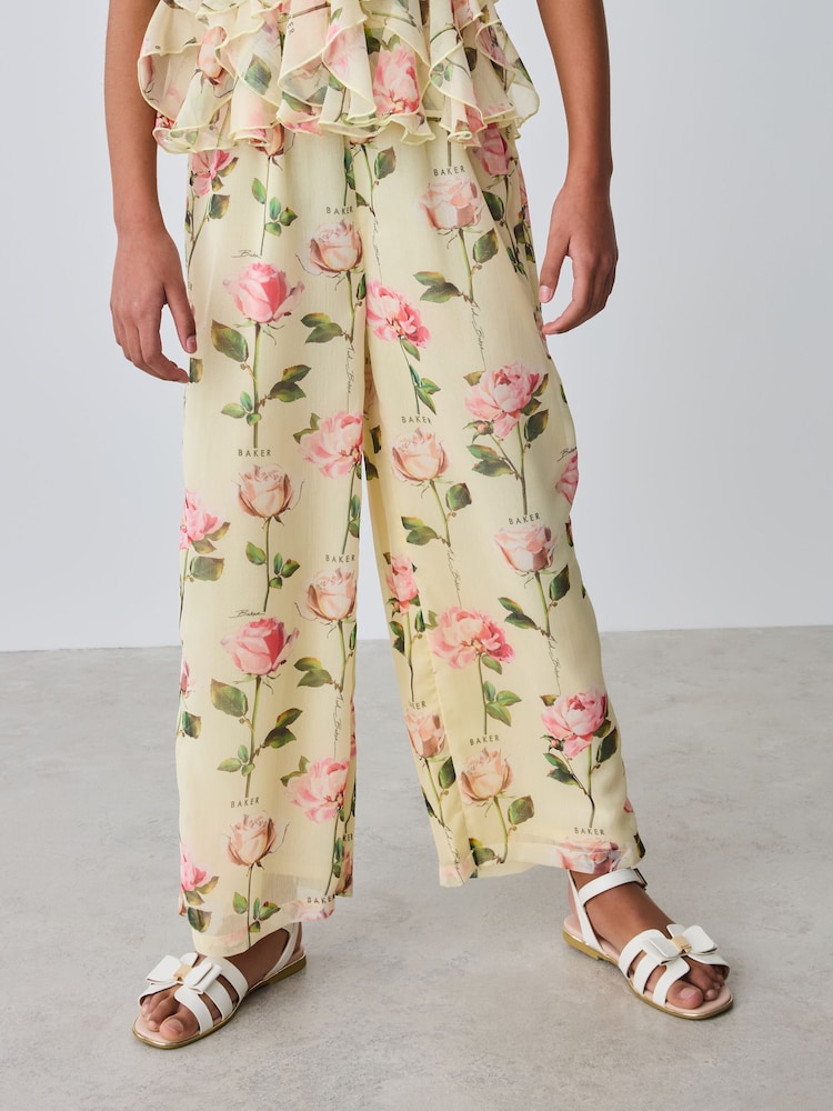 ლიმონის ყვითელი - Baker by Ted Baker Mesh Waterfall Halter Wide Leg Jumpsuit - სურათი 2 9-დან