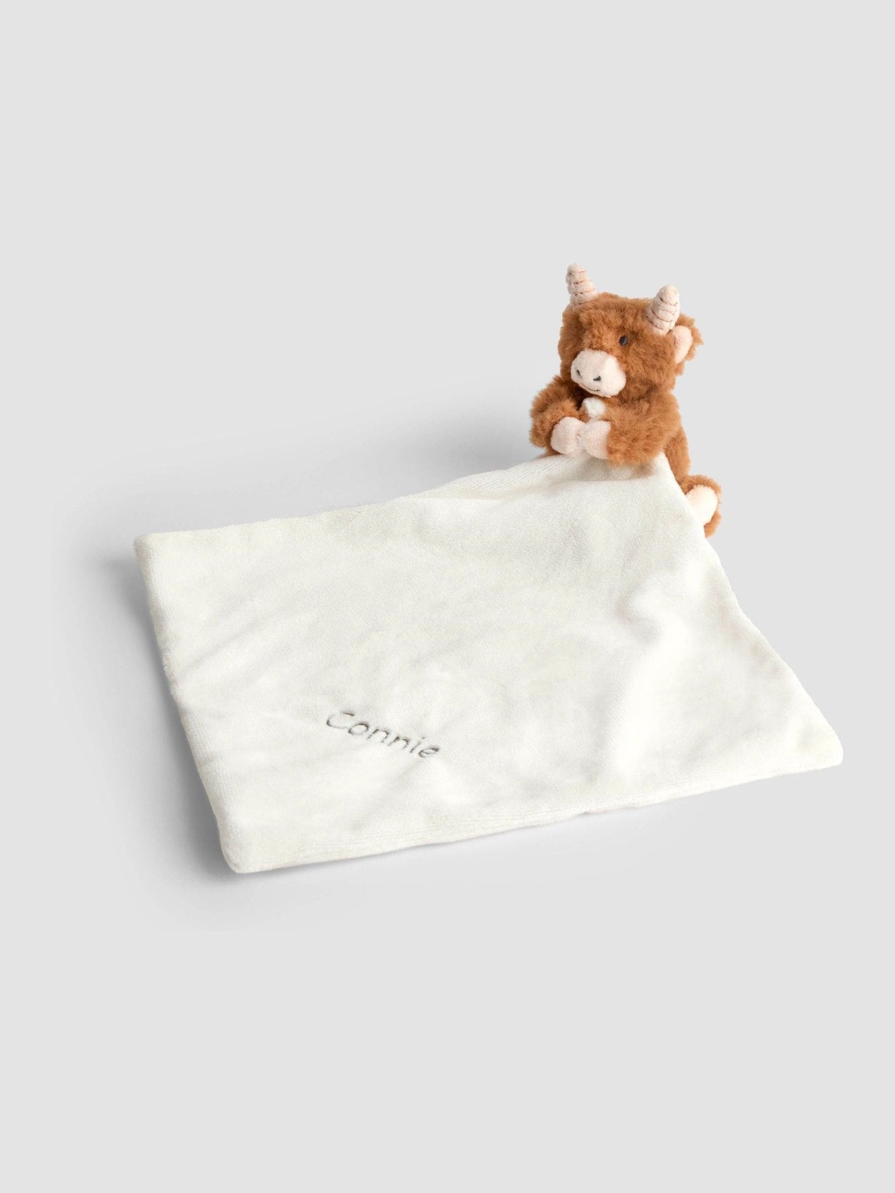 Jojo Maman Bébé Unisex Kids Brown Highland Cow Personalised Plush Comforter
