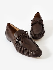 Mint Velvet Brown Imogen Leather Ruched Loafers - Image 2 of 4