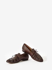Mint Velvet Brown Imogen Leather Ruched Loafers - Image 3 of 4