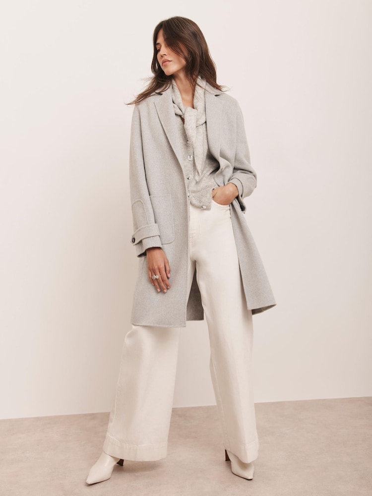 Mint Velvet Grey Wool Blend Hand Finished Midi Coat - Image 1 of 8 Mint Velvet Grey Wool Blend Hand Finished Midi Coat - Image 1 of 8