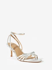 Mint Velvet Silver Bridie Leather Strappy Bow Heels - Image 3 of 5