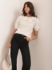 Mint Velvet White Cream Flower Knit Top - Image 2 of 7
