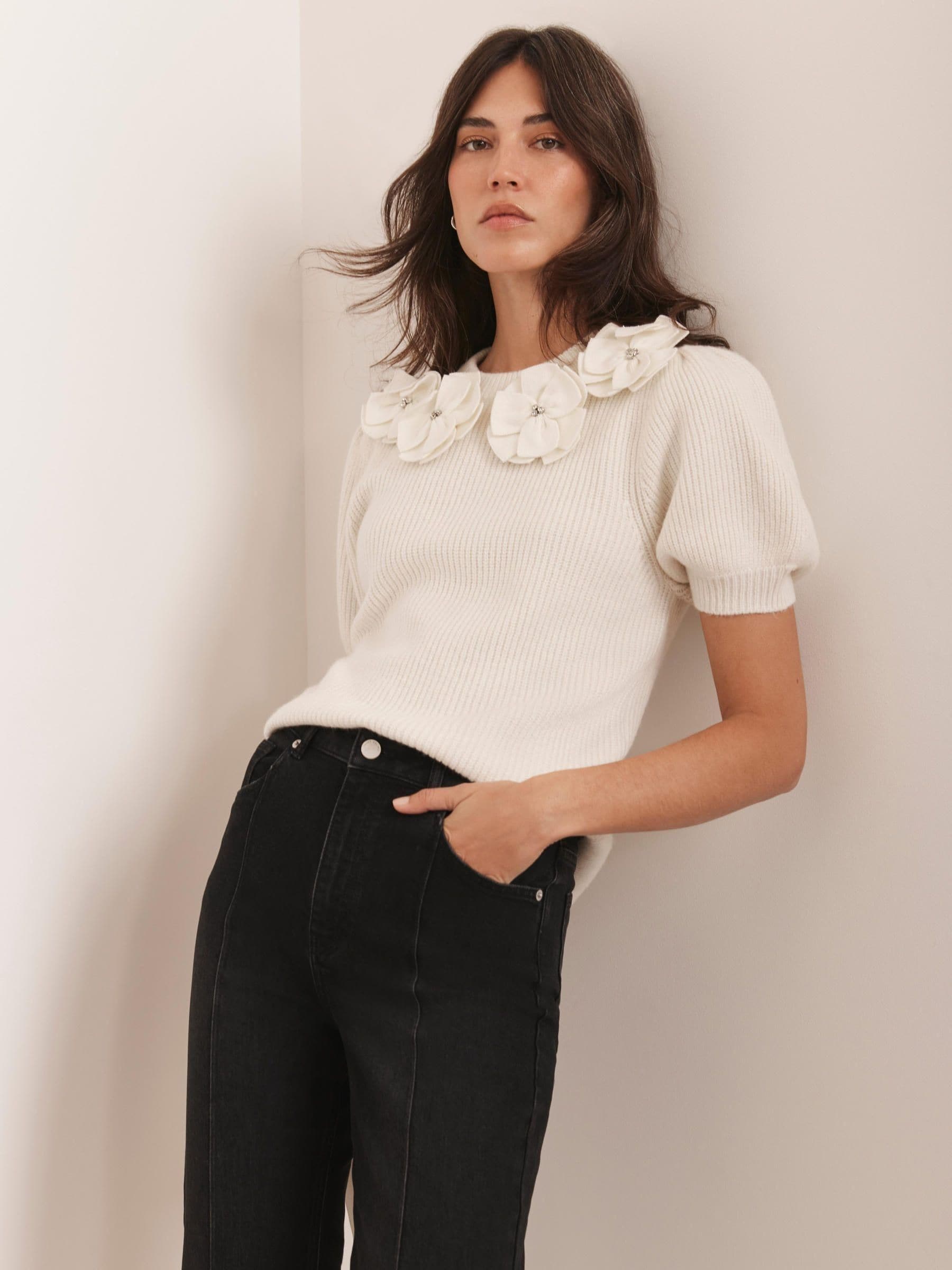 Buy Mint Velvet White Cream Flower Knit Top from Next USA