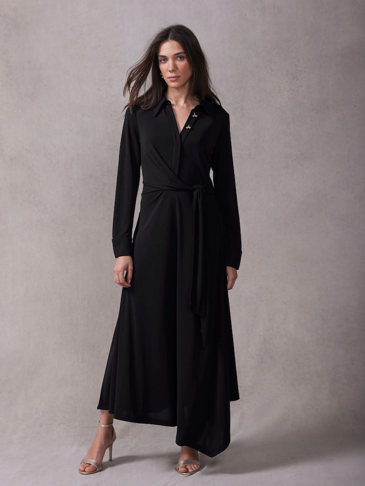 Mint Velvet Black Tie Front Maxi Dress - Image 1 of 8