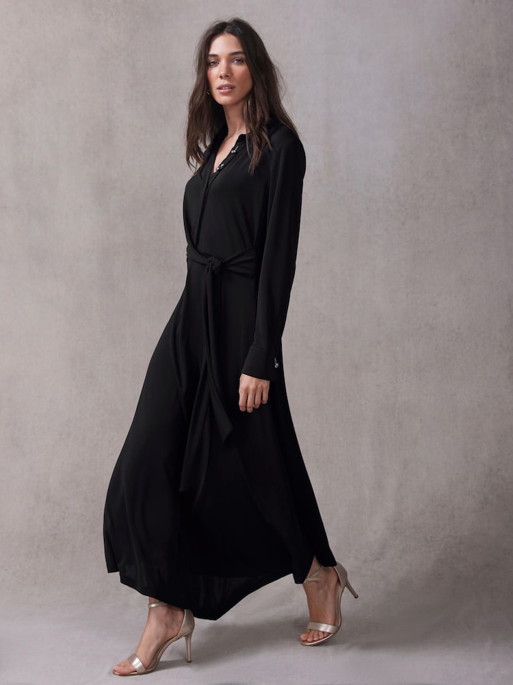 Mint Velvet Black Tie Front Maxi Dress - Image 2 of 8