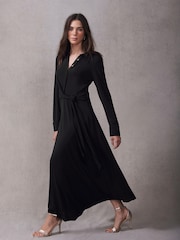 Mint Velvet Black Tie Front Maxi Dress - Image 4 of 8