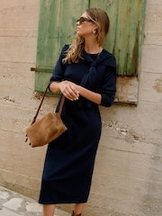 Mint Velvet Blue Navy Knit Scarf Midi Dress - Image 8 of 8
