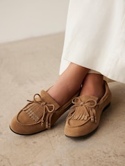 Mint Velvet Natural Melba Neutral Suede Loafers - Image 1 of 5