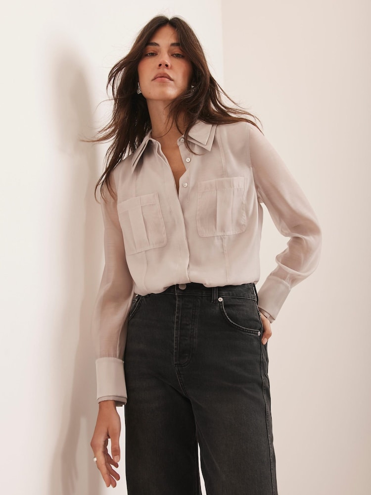 Mint Velvet Natural Statement Collar Shirt - Image 1 of 8 Mint Velvet Natural Statement Collar Shirt - Image 1 of 8