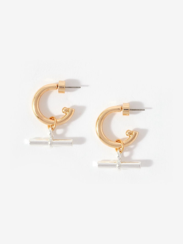 Mint Velvet Gold Tone Mixed Metal Hoop Earrings - Image 1 of 4
