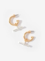 Mint Velvet Gold Tone Mixed Metal Hoop Earrings - Image 2 of 4