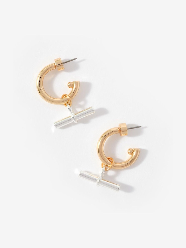 Mint Velvet Gold Tone Mixed Metal Hoop Earrings - Image 2 of 4