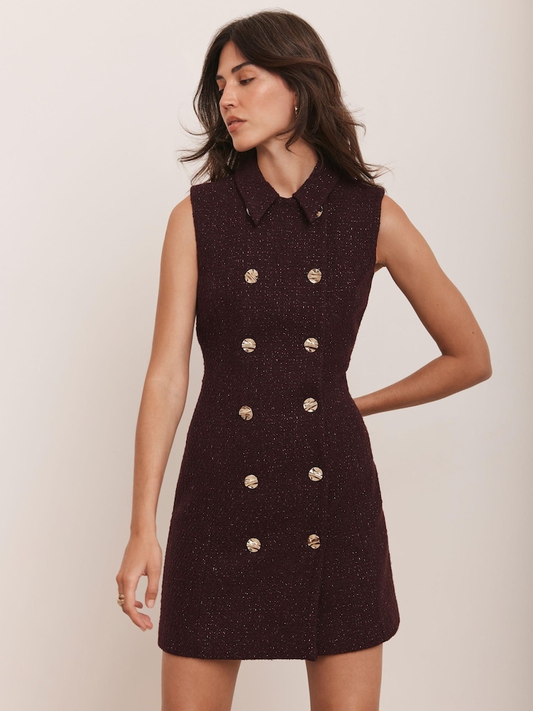 Mint Velvet Red Boucle Mini Shift Dress - Image 2 of 7 Mint Velvet Red Boucle Mini Shift Dress - Image 2 of 7