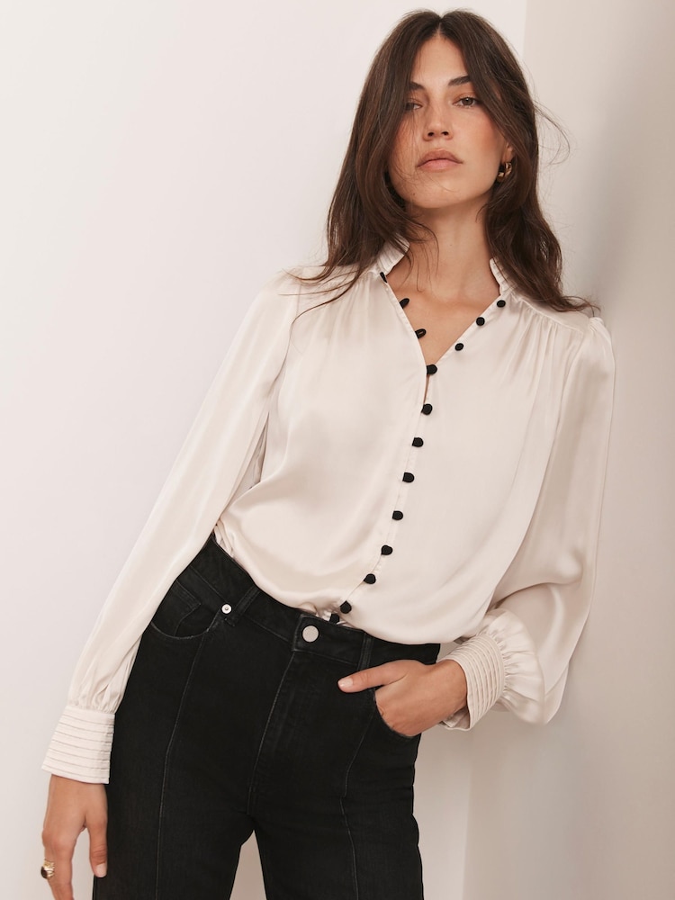 Mint Velvet Cream Contrast Satin Blouse - Image 2 of 7
