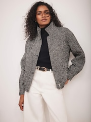 Mint Velvet Black Textured High Neck Jacket - Image 1 of 8