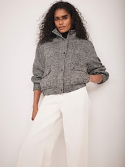 Mint Velvet Black Textured High Neck Jacket - Image 2 of 8