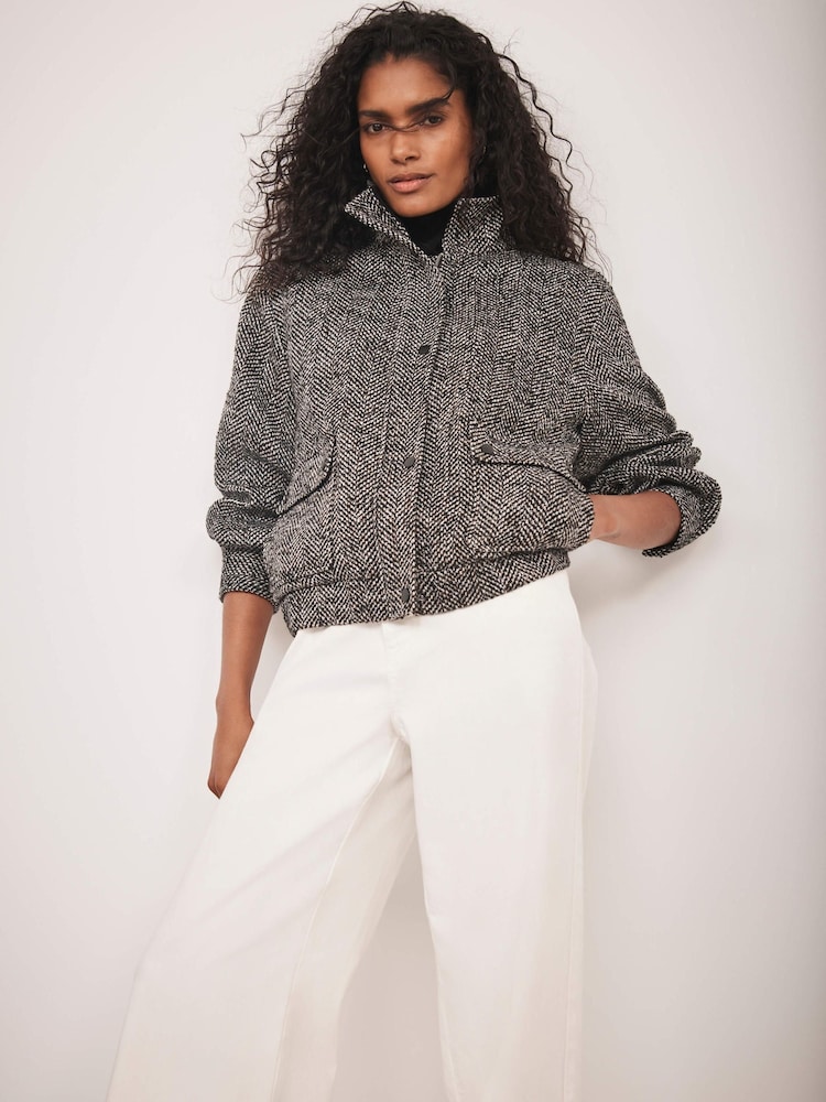 Mint Velvet Black Textured High Neck Jacket - Image 2 of 8