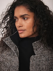 Mint Velvet Black Textured High Neck Jacket - Image 6 of 8