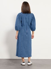 PixieGirl Petite Blue Puff Sleeve Seam Front Midi Dress - Image 5 of 6
