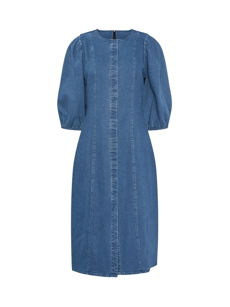 PixieGirl Petite Blue Puff Sleeve Seam Front Midi Dress - Image 6 of 6 PixieGirl Petite Blue Puff Sleeve Seam Front Midi Dress - Image 6 of 6