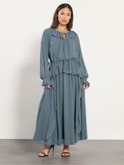 PixieGirl Petite Blue Frill Tie Waist Dress - Image 1 of 5