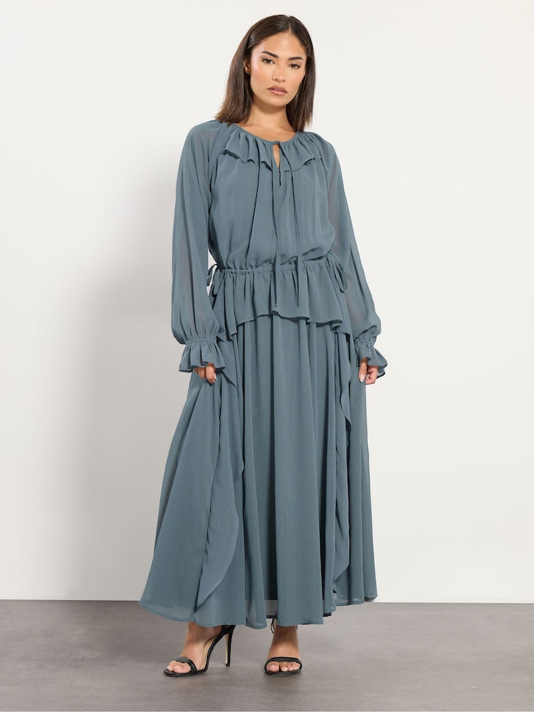 PixieGirl Petite Blue Frill Tie Waist Dress - Image 1 of 5