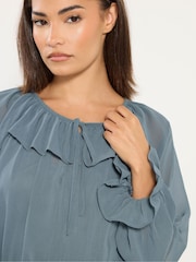PixieGirl Petite Blue Frill Tie Waist Dress - Image 4 of 5