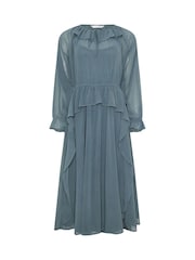PixieGirl Petite Blue Frill Tie Waist Dress - Image 5 of 5