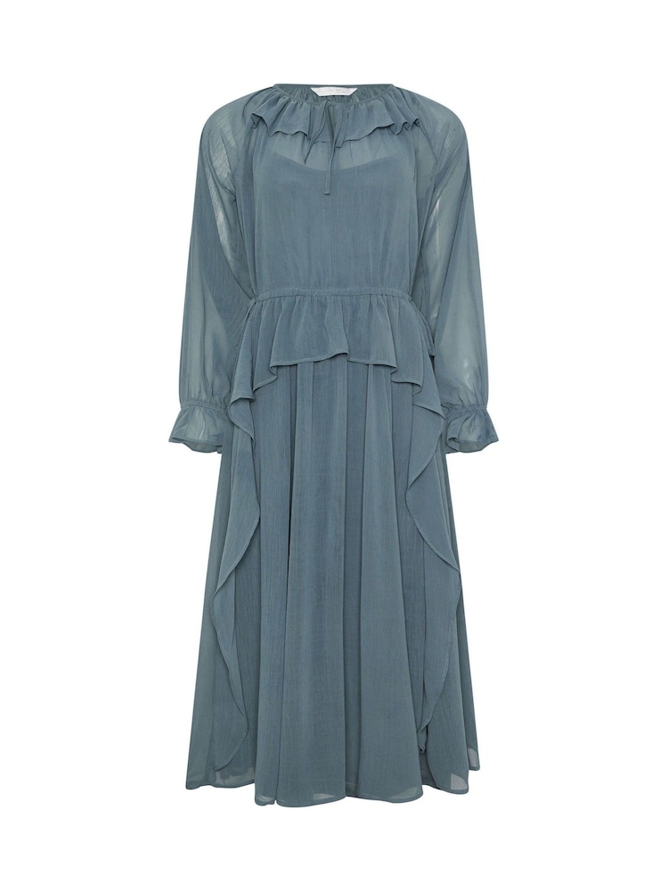 PixieGirl Petite Blue Frill Tie Waist Dress - Image 5 of 5