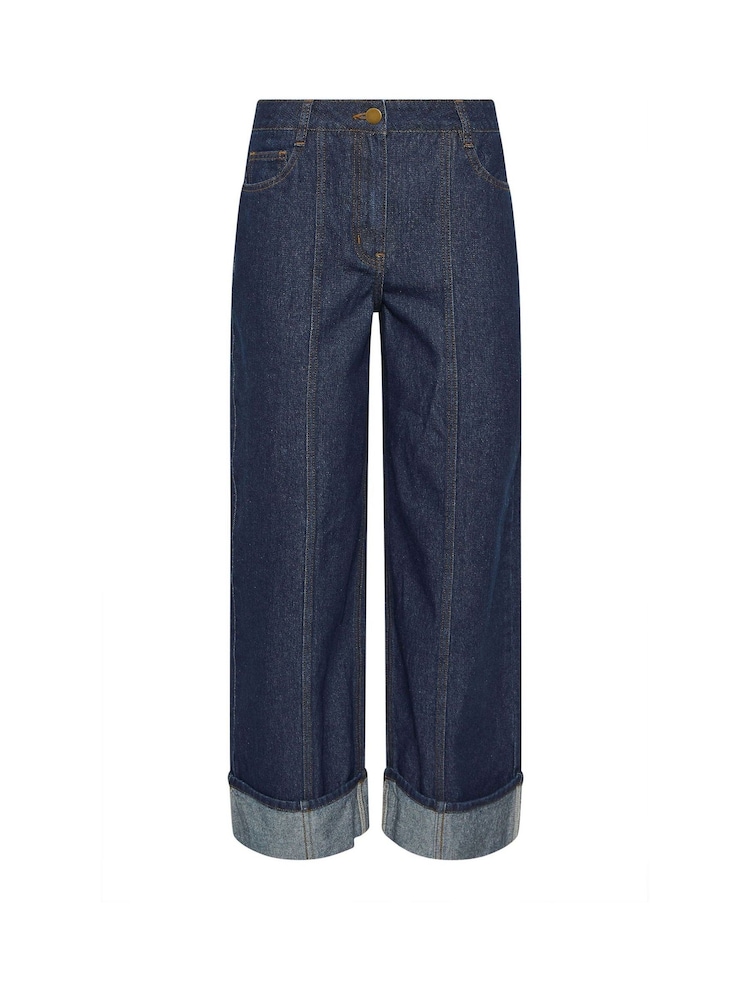 PixieGirl Petite Blue Seam Front Turn Up Wide Leg Jeans - Image 5 of 5