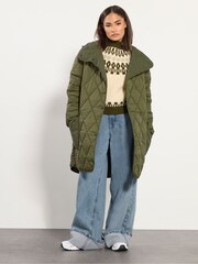 PixieGirl Petite Green Quilted Midi Coat - Image 2 of 6