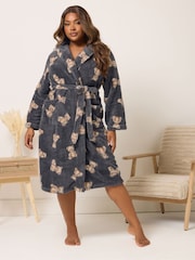 Yours Curve Grey Fluffy Shawl Collar Robe - Image 1 of 5