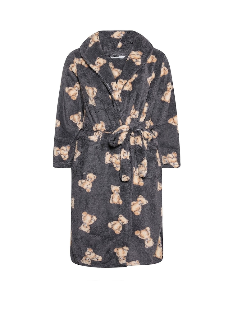 Yours Curve Grey Fluffy Shawl Collar Robe - Image 5 of 5 Yours Curve Grey Fluffy Shawl Collar Robe - Image 5 of 5
