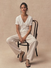 Ecru - Lace V-Neck Short Sleeve Waistcoat - Imaginea 4 din 10