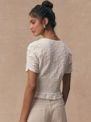 Ecru - Lace V-Neck Short Sleeve Waistcoat - Imaginea 5 din 10