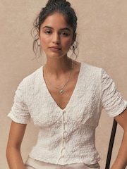 Ecru - Lace V-Neck Short Sleeve Waistcoat - Imaginea 6 din 10