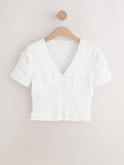 Ecru - Lace V-Neck Short Sleeve Waistcoat - Imaginea 7 din 10