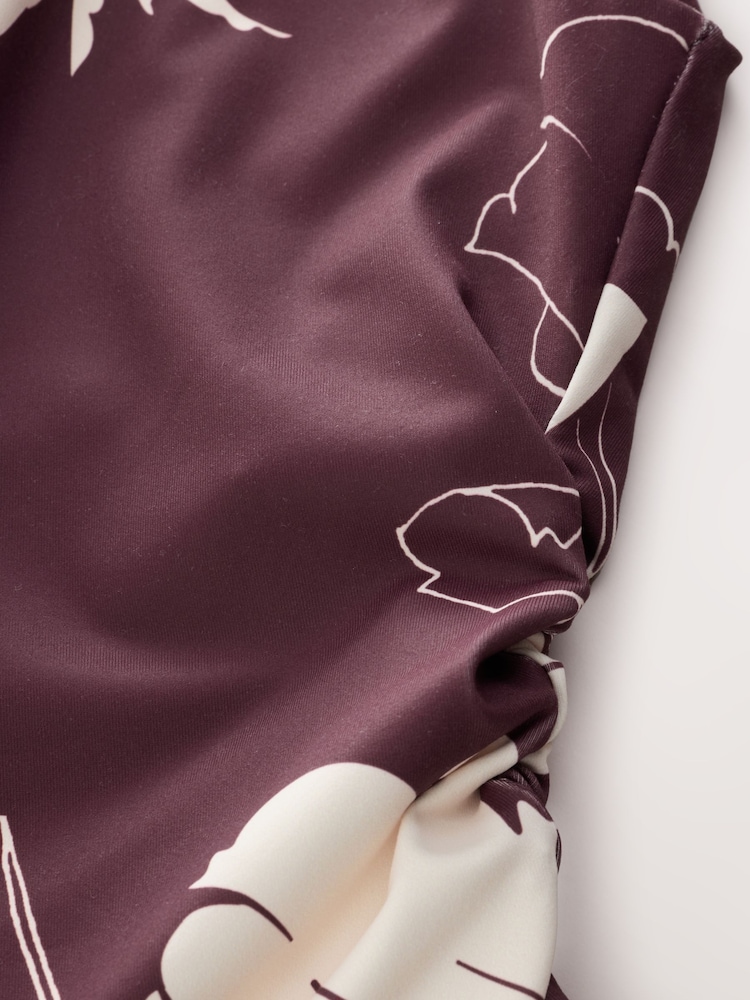 Plum Floral Print Asymmetric Shoulder Sleeveless Top - Image 8 of 8