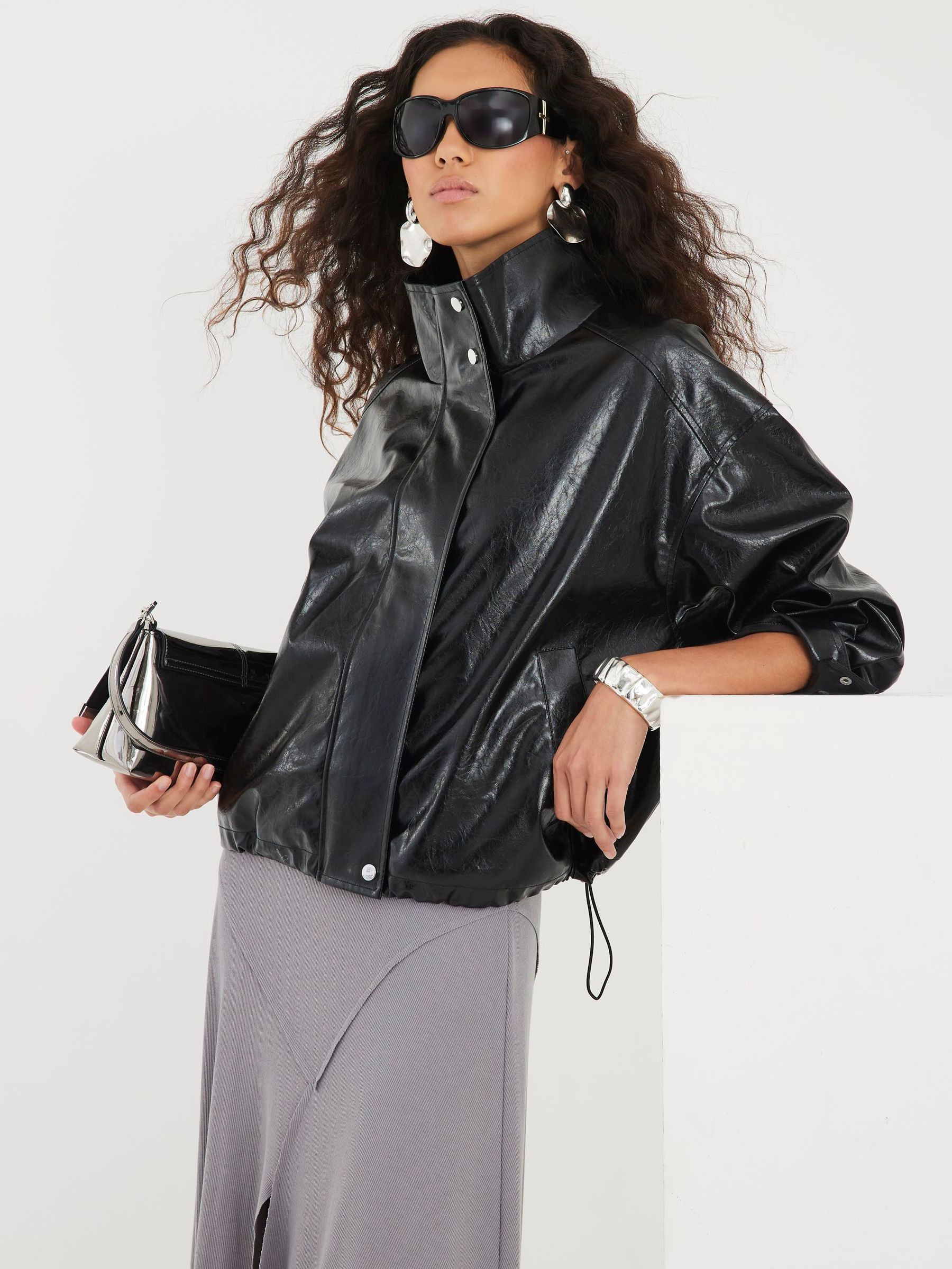Buy River Island Black Faux Leather Funnel Neck Jacket from Next USA