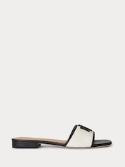 Lauren Ralph Lauren Black Everley Leather-Trim Canvas Slide Sandals - Image 1 of 4