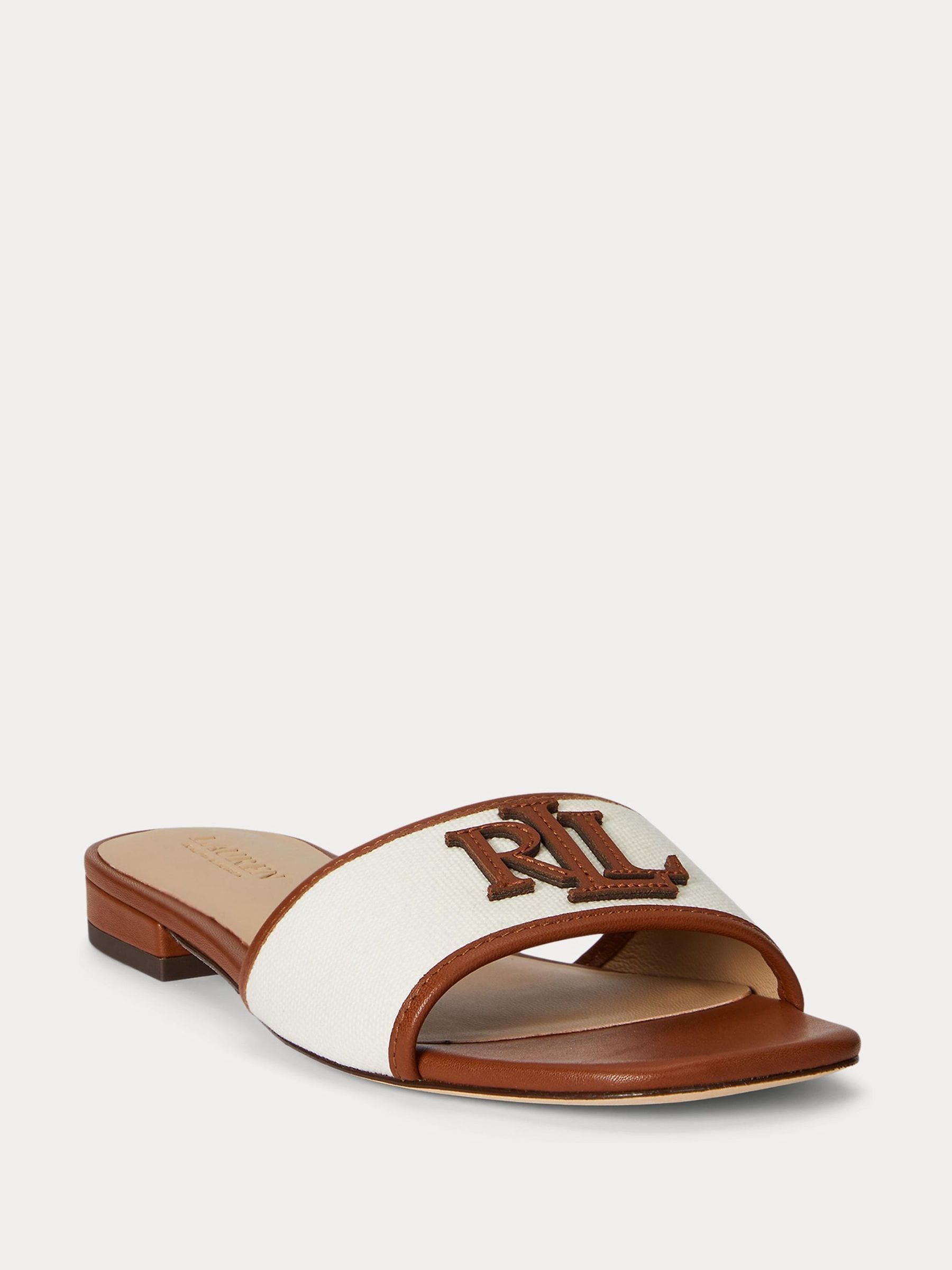 Buy Lauren Ralph Lauren Brown Everley Leather-Trim Canvas Slide