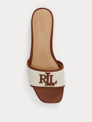 Lauren Ralph Lauren Brown Everley Leather-Trim Canvas Slide Sandals - Image 3 of 4