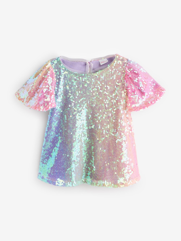 Multi Rainbow Sequin Puff Sleeve Dress - Image 1 of 1 Multi Rainbow Sequin Puff Sleeve Dress - Image 1 of 1