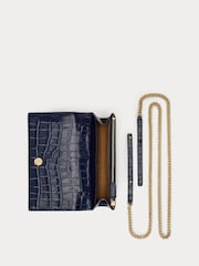 Lauren Ralph Lauren Blue Adair Glossy Croc Embossed Crossbody Clutch Bag - Image 4 of 5