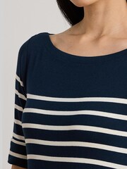 Lauren Ralph Lauren Blue Munzie Stripe Quarter Sleeve Elevated Boatneck Jersey Dress - Image 5 of 7