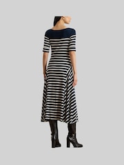 Lauren Ralph Lauren Blue Munzie Stripe Quarter Sleeve Elevated Boatneck Jersey Dress - Image 6 of 7